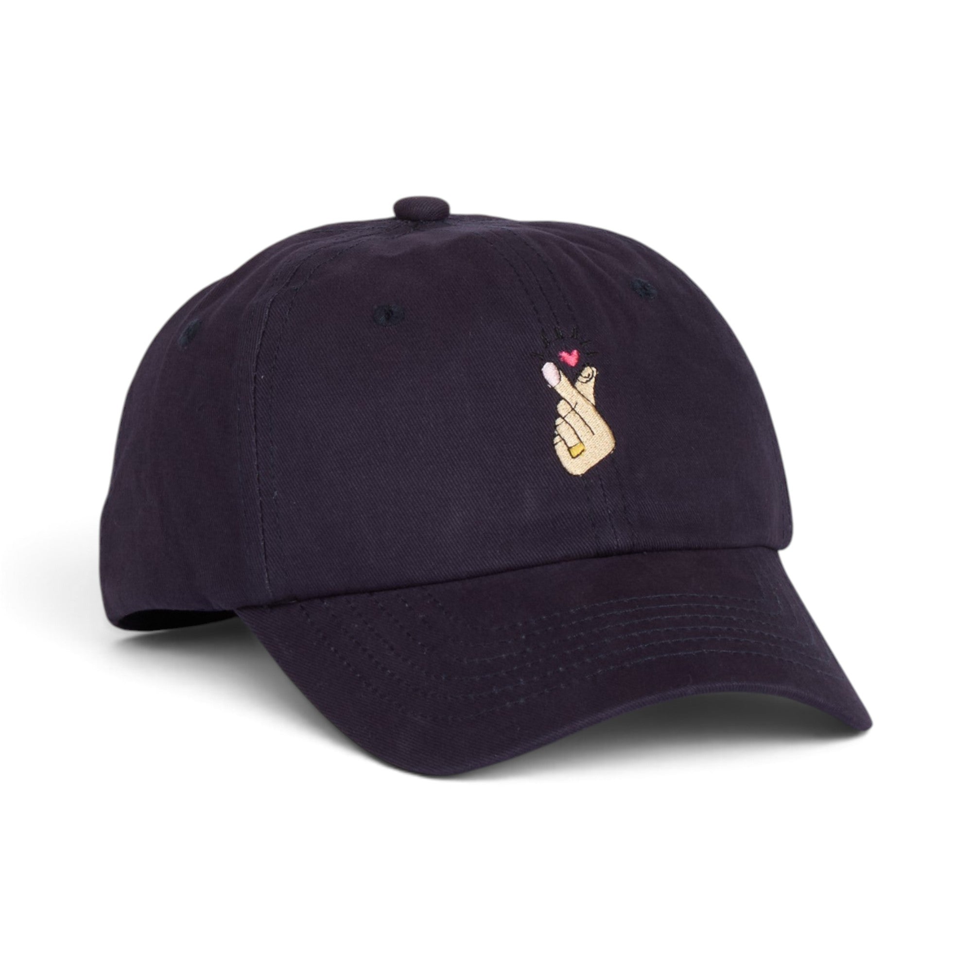 Black Finger Heart Embroidered Baseball Cap