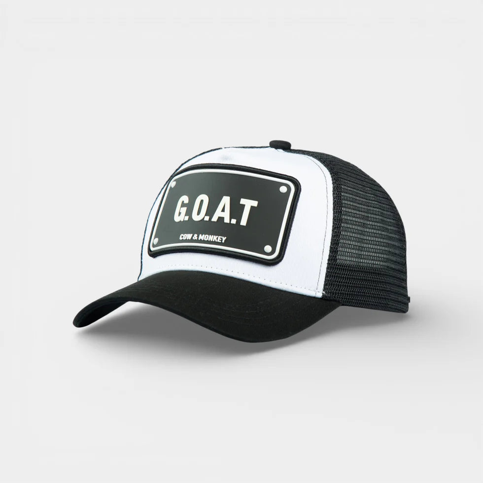 Unisex Trucker Cap " G.O.A.T " - Premium High Quality Materials, Cotton Front & High-Quality Polyester Mesh Back, Adjustable Size – COW&MONKEY