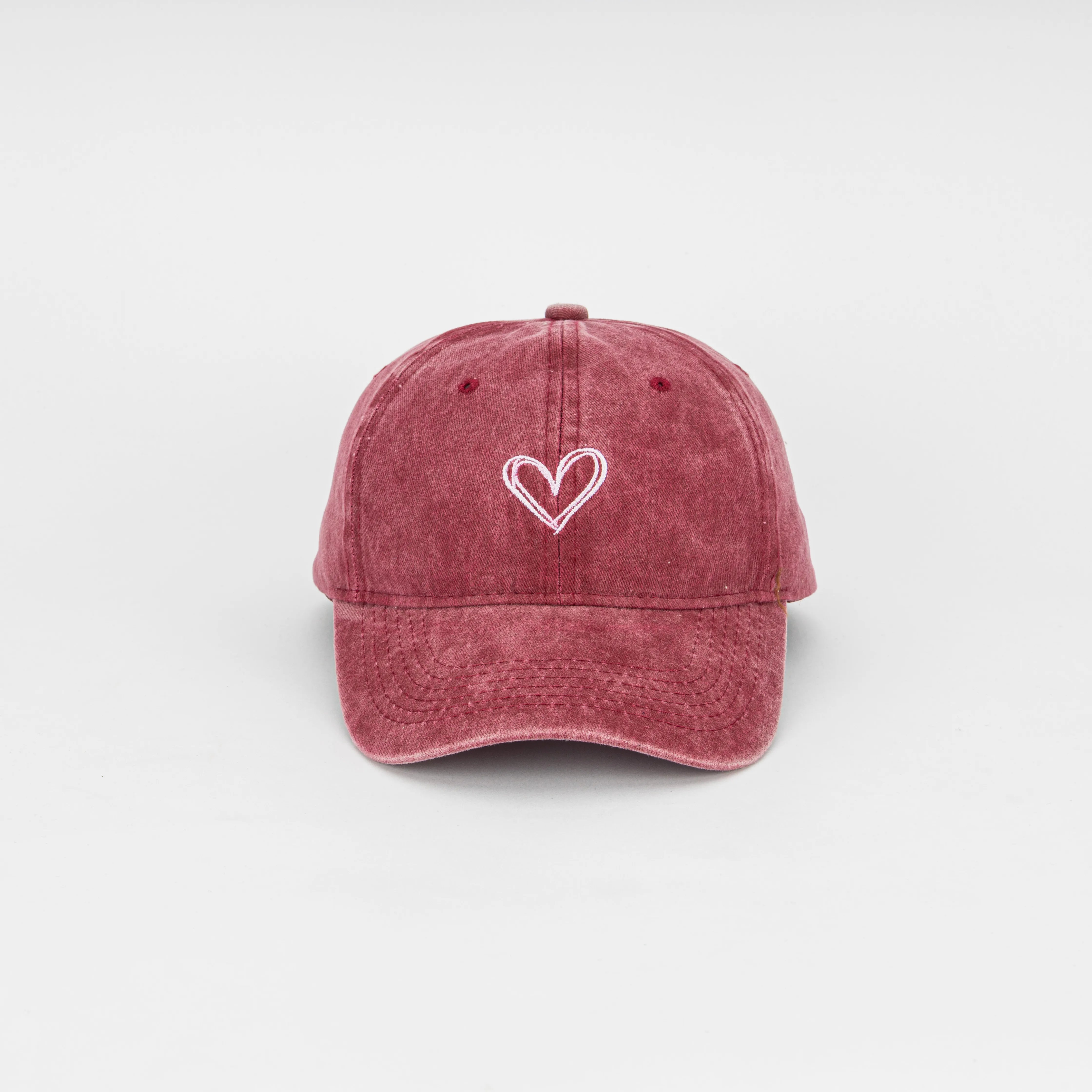 Baba Cap Washed Denim Baseball Cap with Embroidered Heart – Dusty Rose