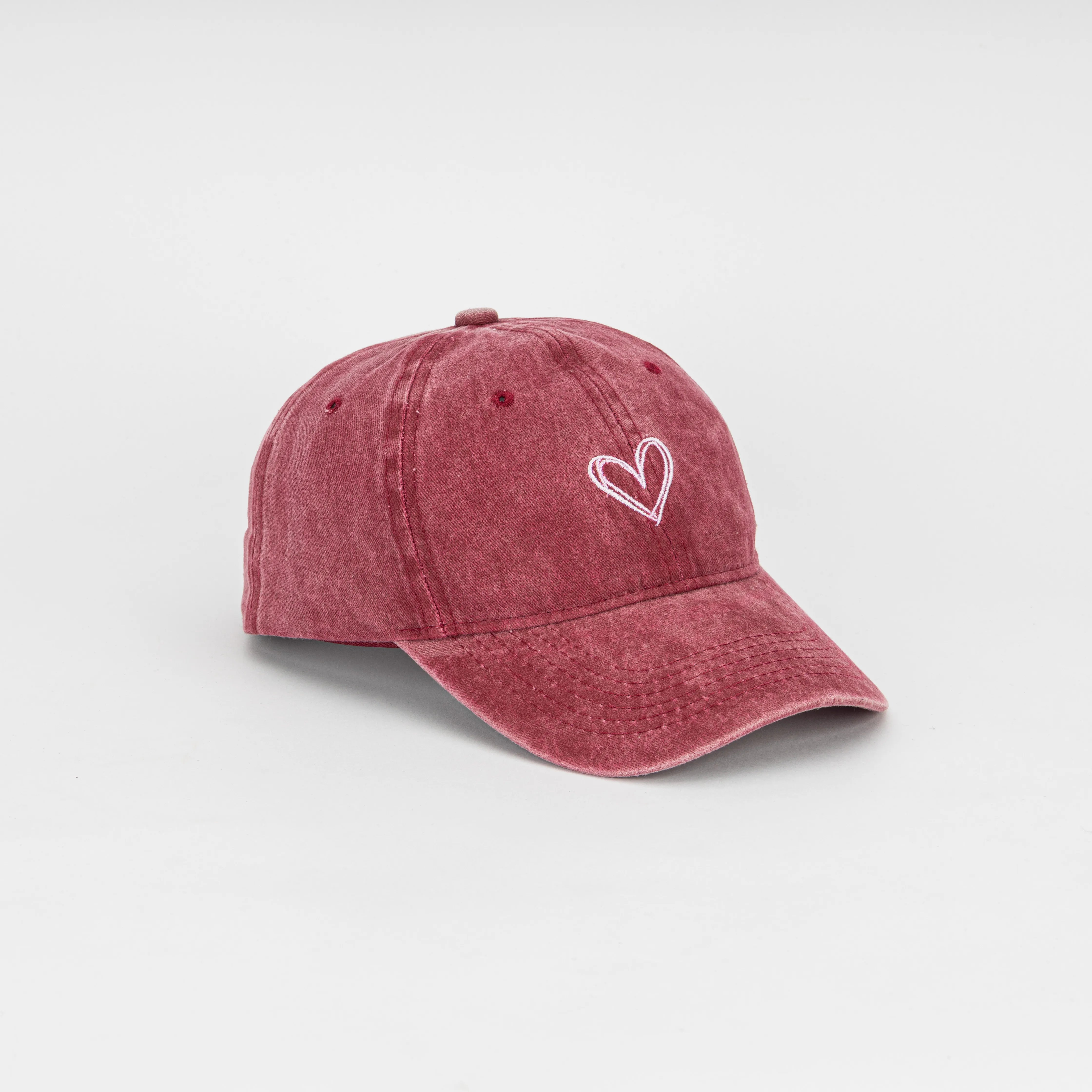 Baba Cap Washed Denim Baseball Cap with Embroidered Heart – Dusty Rose