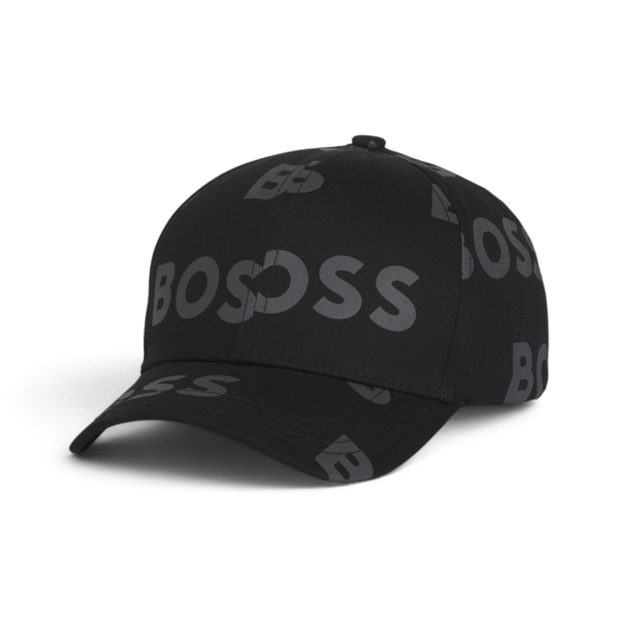 BOSS Premium Black Monogram Cap – All-Over Tonal Logo Print