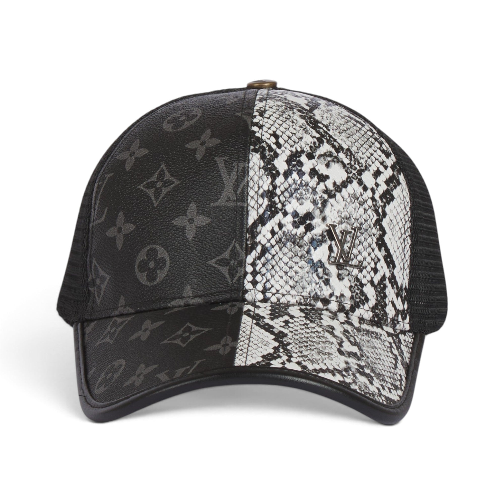 Louis Vuitton Premium Monogram & Snakeskin Trucker Cap – Metal LV Logo & Mesh Back