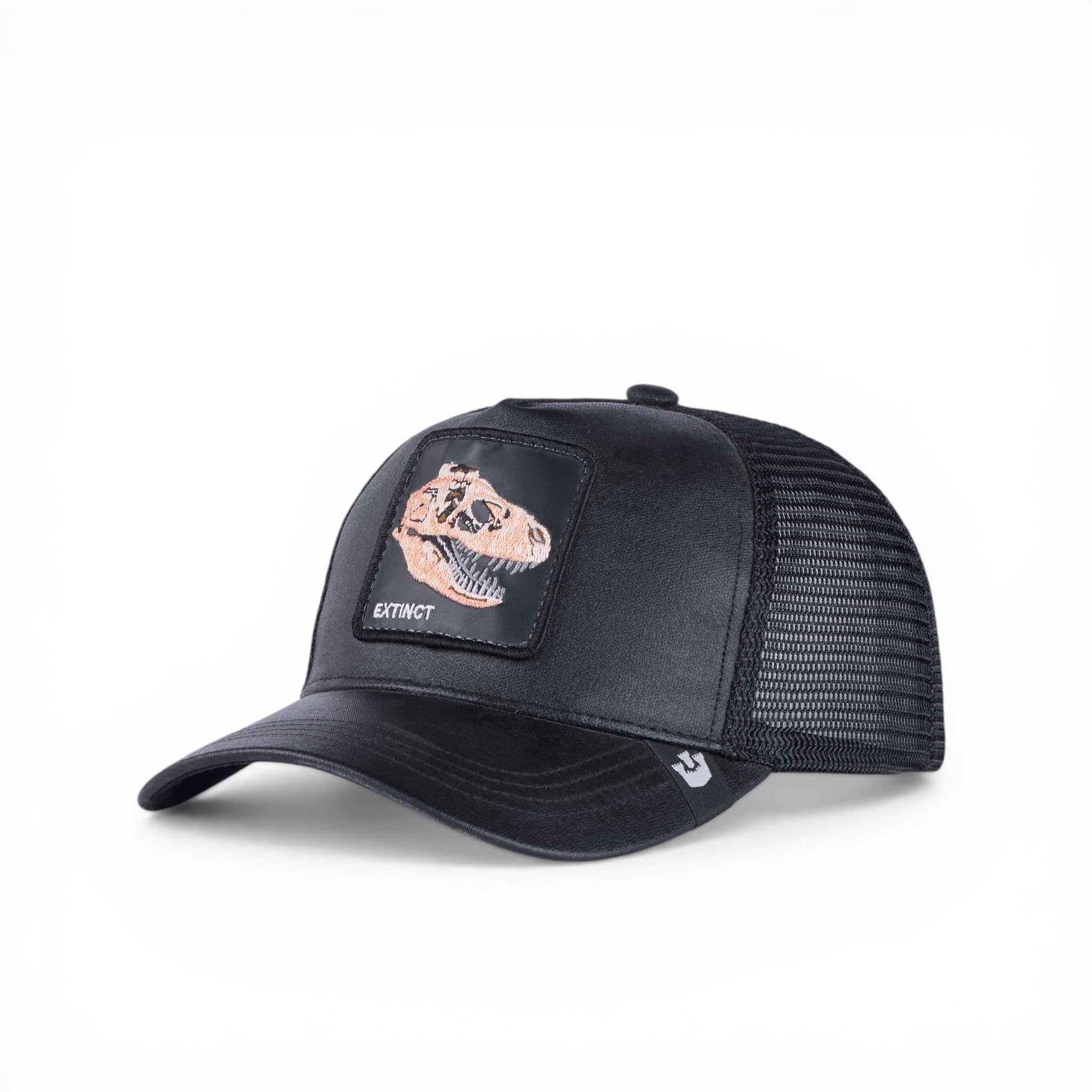 BabaCap Trucker Cap, Black, Waxed Fabric, Mesh Back, Adjustable, Extinct Dinosaur Patch, Casual Streetwear Hat for Men and Women
