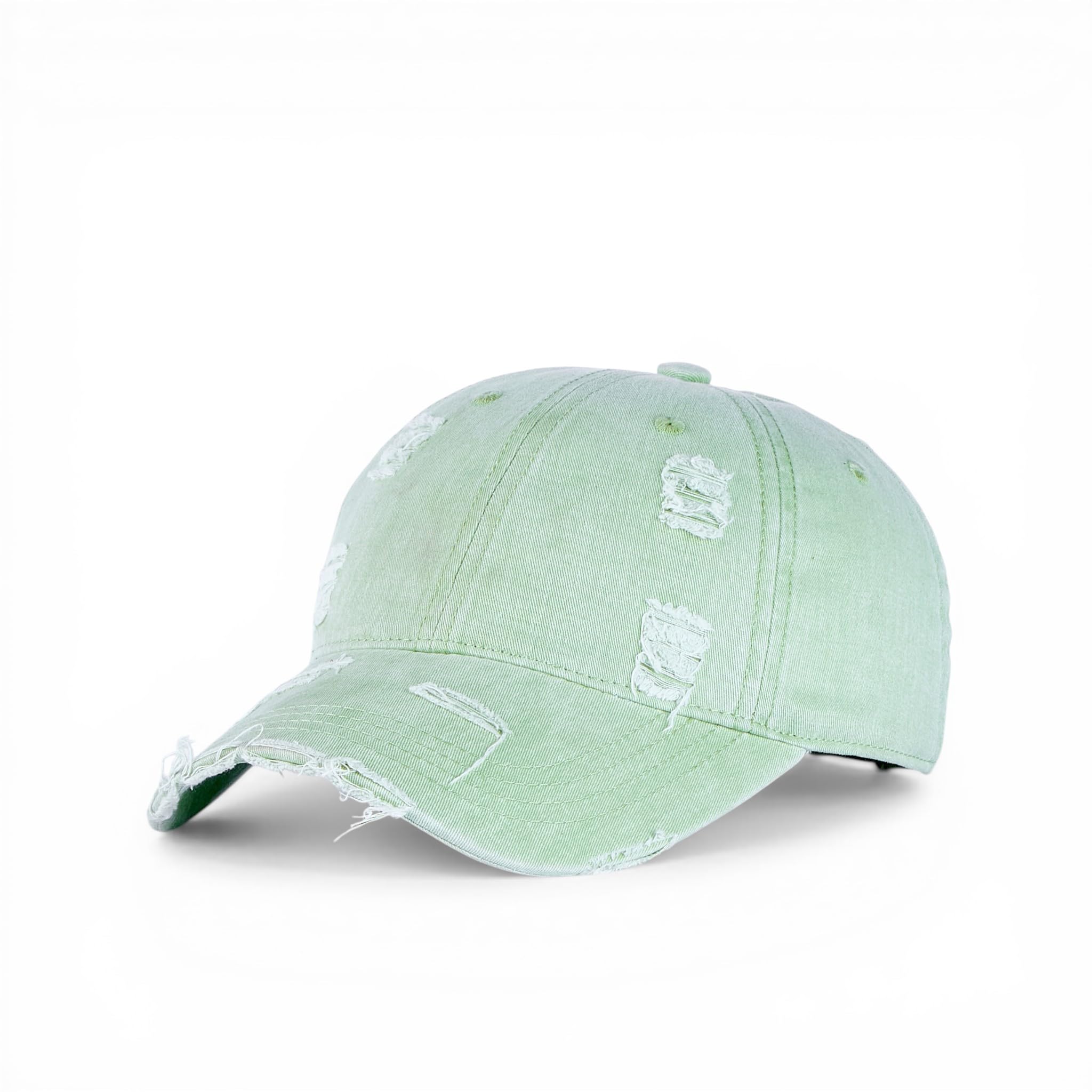 BabaCap Distressed Washed Denim Dad Hat, Light Green, Adjustable Baseball Cap with Frayed Ripped Details for Men and Women