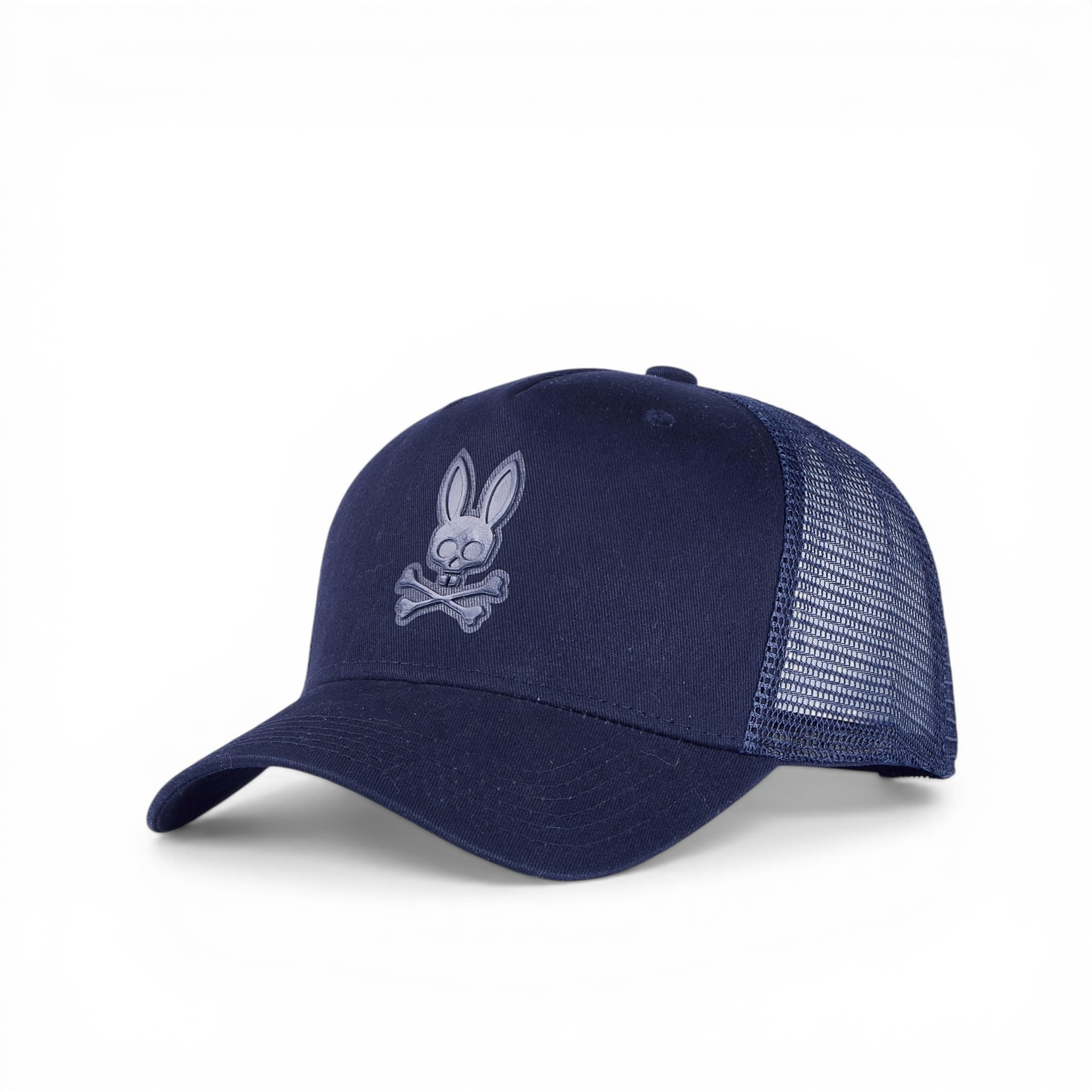 BabaCap Psycho Bunny Navy Blue Mesh Trucker Cap, Adjustable Baseball Hat with Bunny Logo, Casual Wear