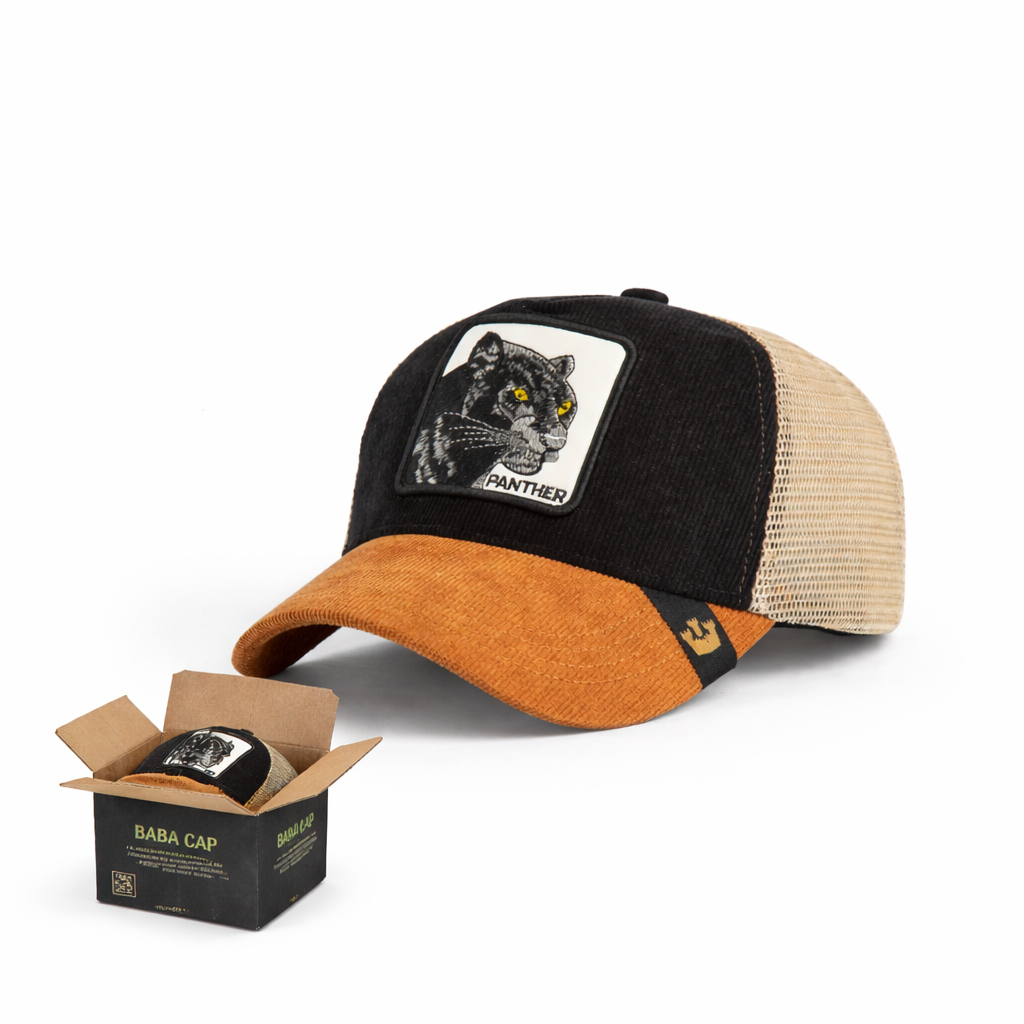 Unisex Ribbed Velvet Trucker Cap "Panther" – High-Quality Ribbed Velvet Front & Premium Polyester Mesh Back, Adjustable Size