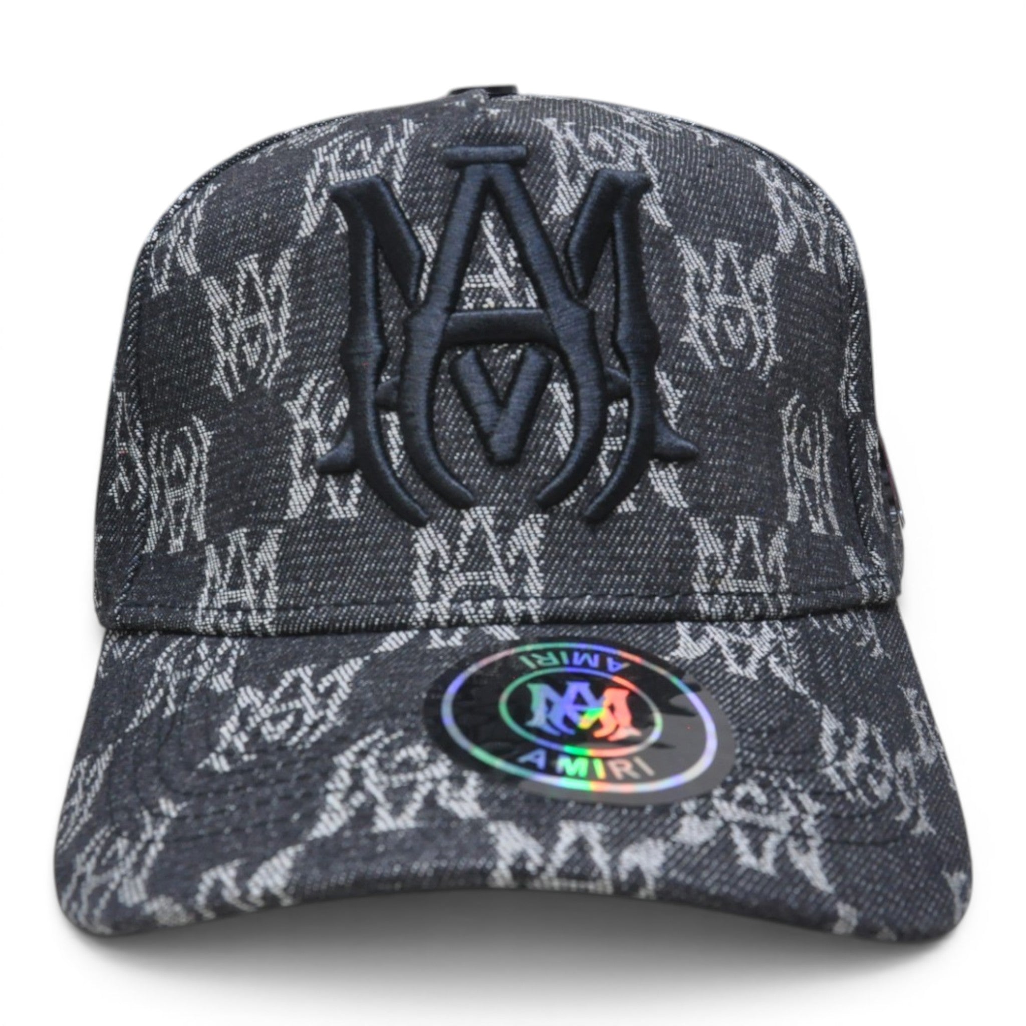 Premium Monogram Pattern Denim Baseball Cap – 3D Embroidered Letter, Adjustable Unisex Casual Hat, Charcoal Grey