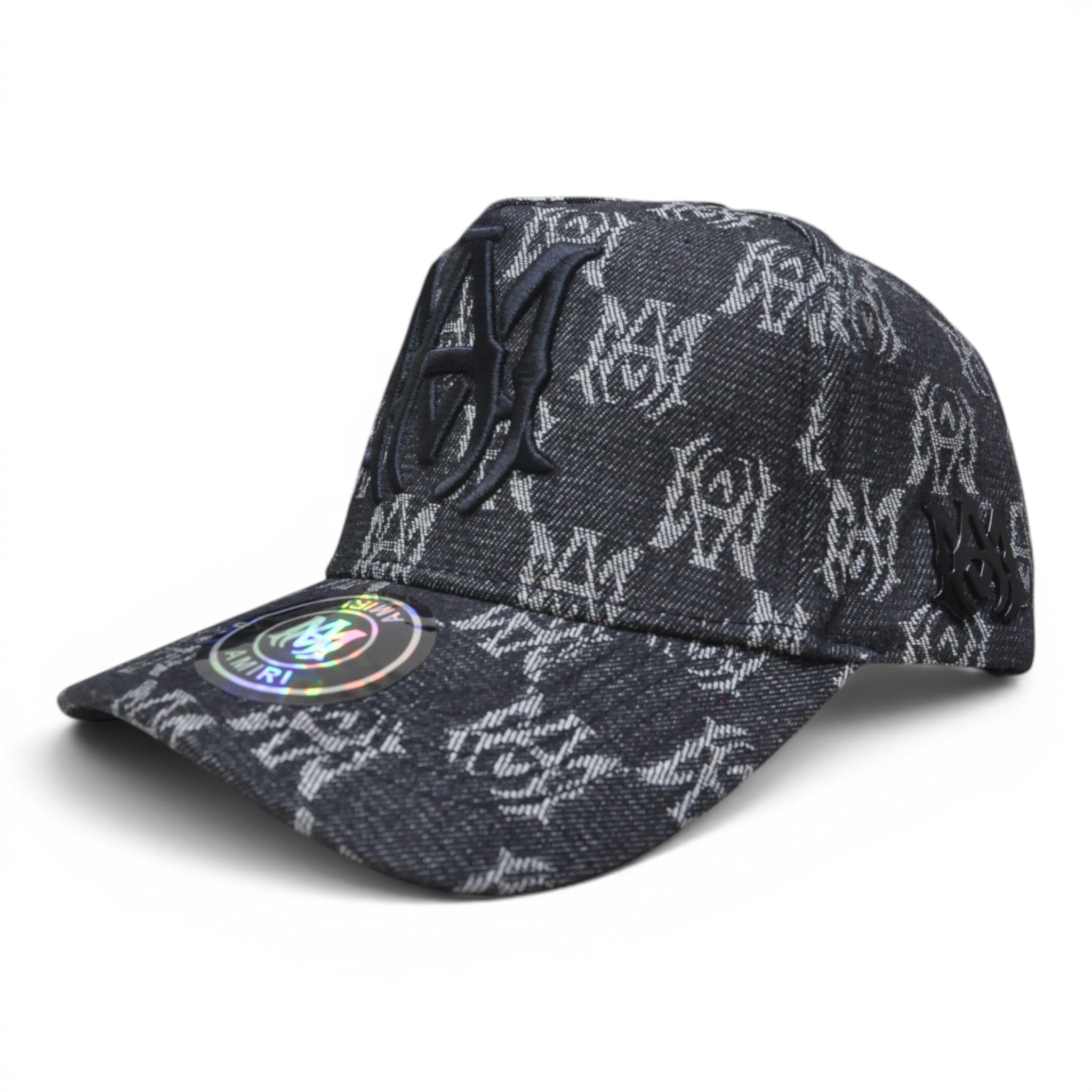 Premium Monogram Pattern Denim Baseball Cap – 3D Embroidered Letter, Adjustable Unisex Casual Hat, Charcoal Grey