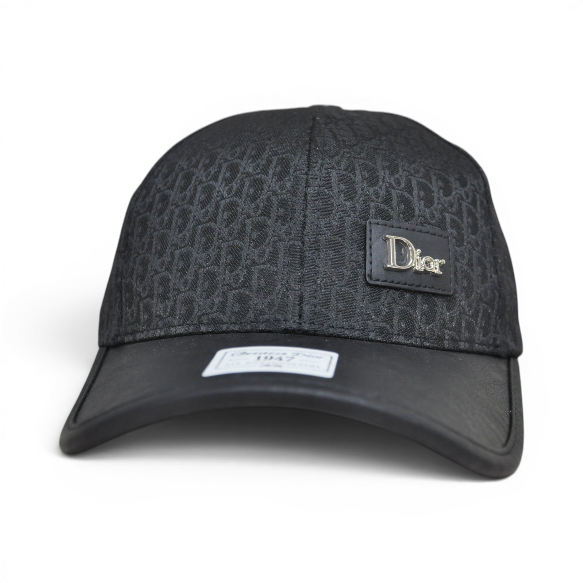 Premium Monogram Pattern Baseball Cap – Leather Visor, Adjustable Unisex Casual Hat, Black