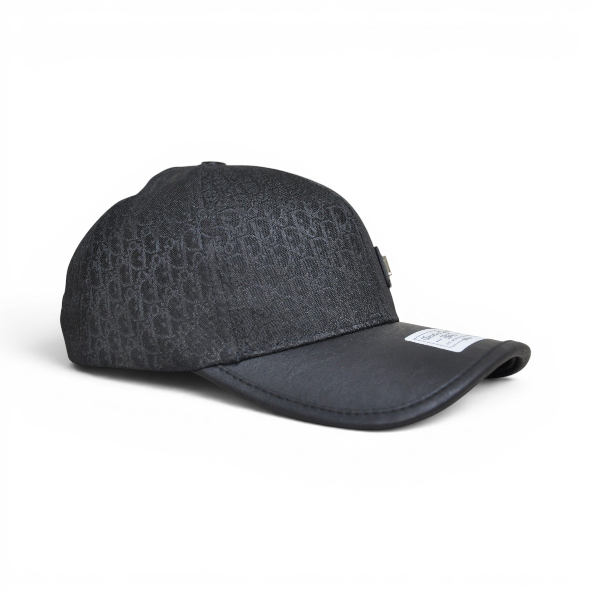 Premium Monogram Pattern Baseball Cap – Leather Visor, Adjustable Unisex Casual Hat, Black