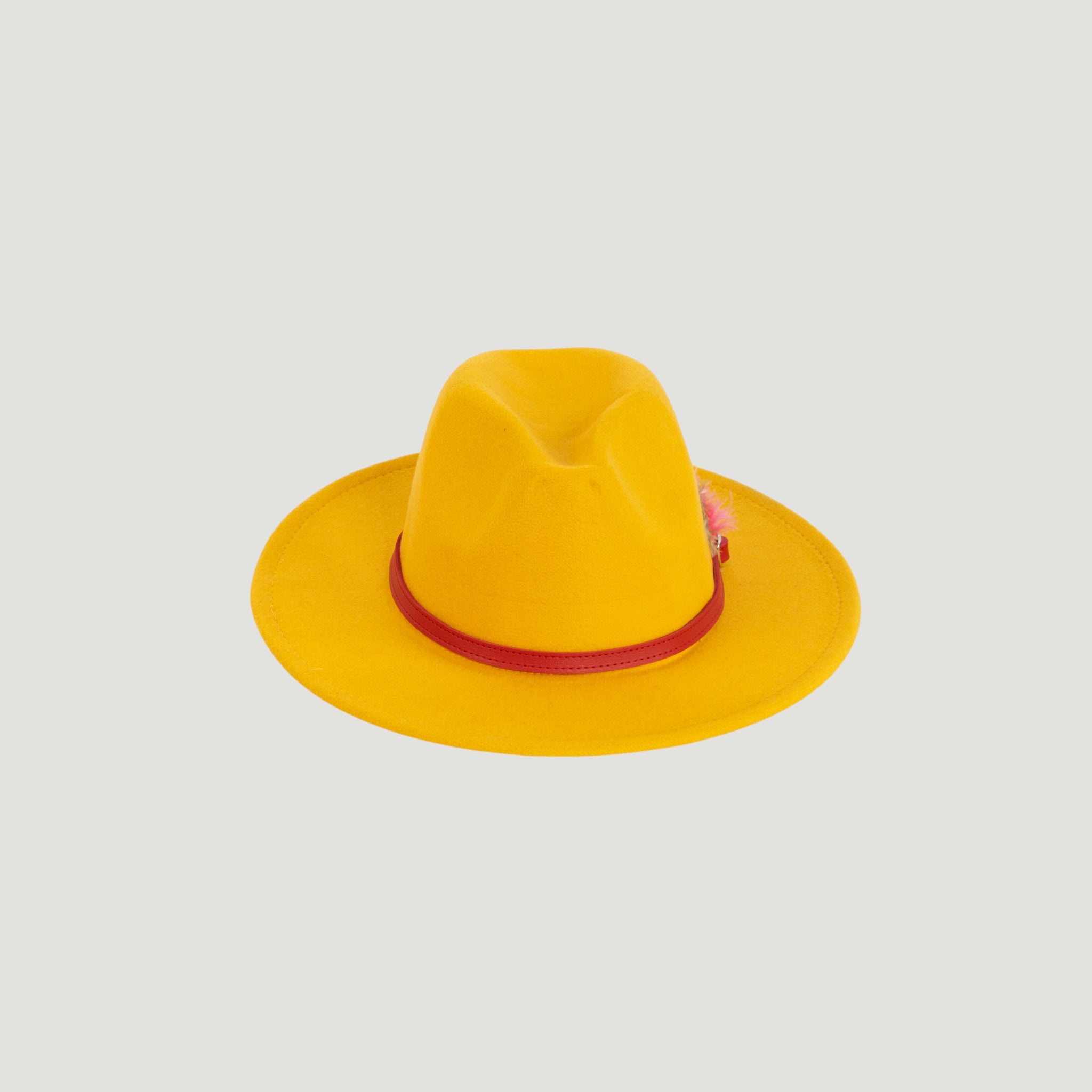 Fedora Hat – Premium Wool Felt, Classic Timeless Style, Elegant & Durable Design – Yellow with Finished with a genuine leather strap and feather detail