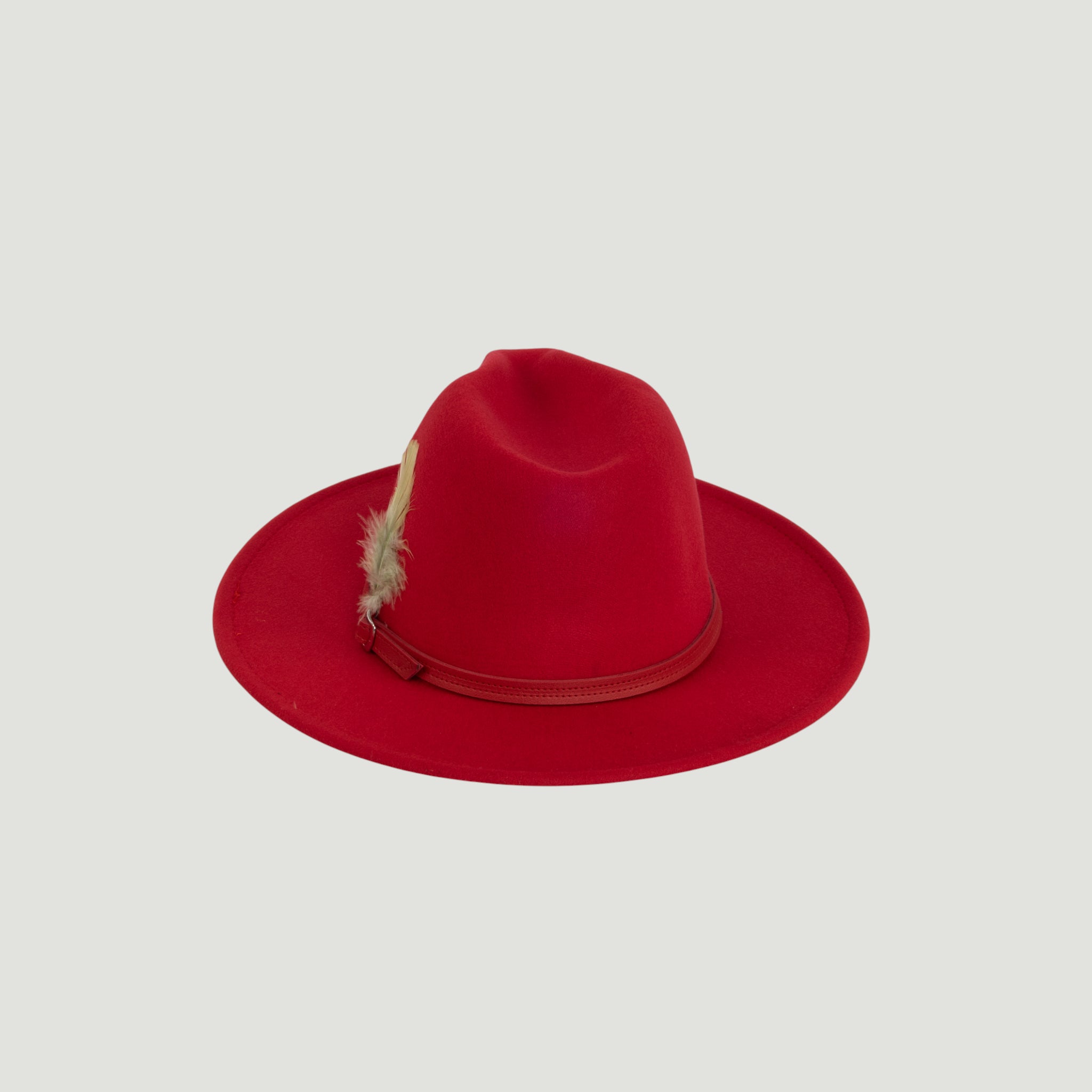 Fedora Hat – Premium Wool Felt, Classic Timeless Style, Elegant & Durable Design – Red Fedora with a Green Or White feather and a Red leather Belt
