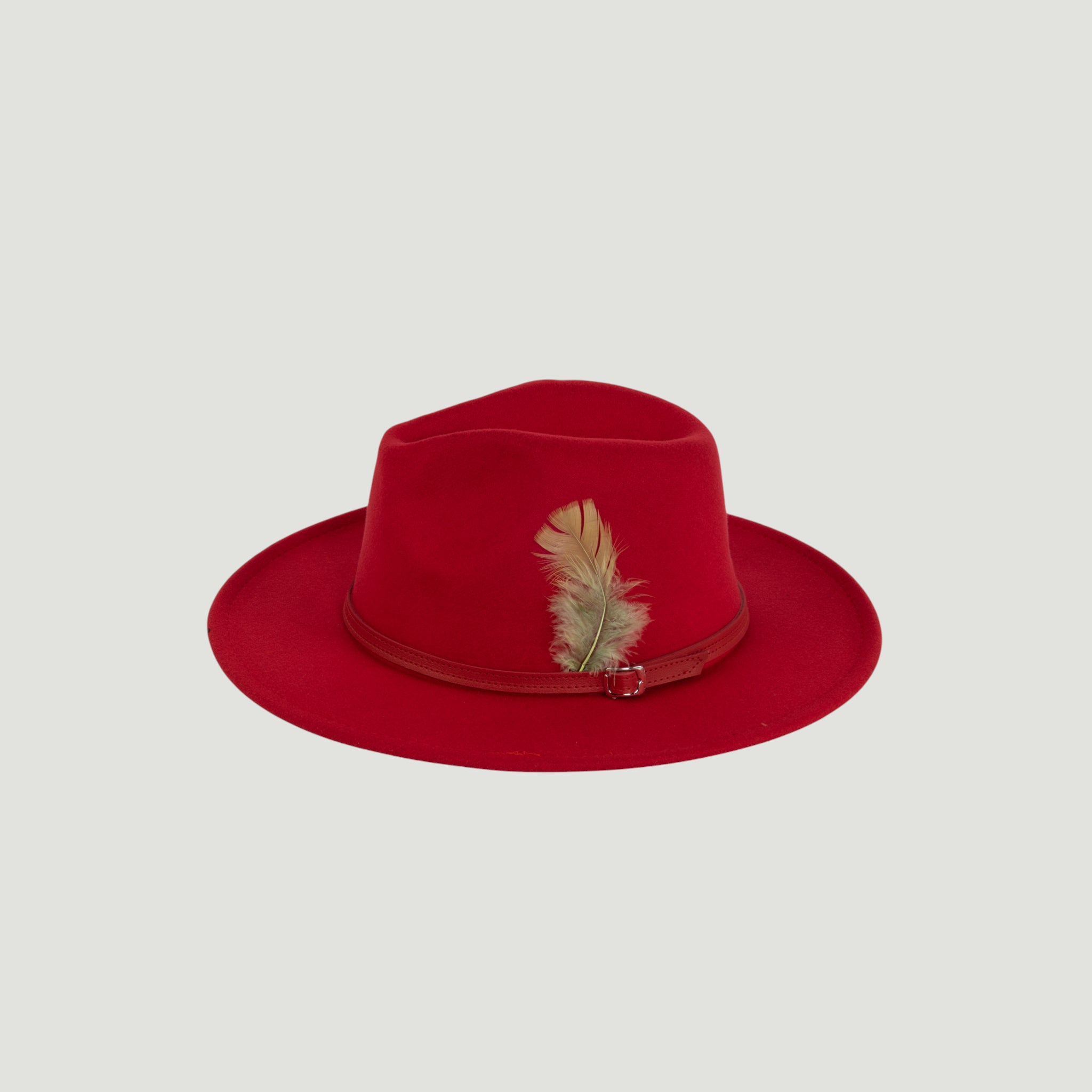 Fedora Hat – Premium Wool Felt, Classic Timeless Style, Elegant & Durable Design – Red Fedora with a Green Or White feather and a Red leather Belt