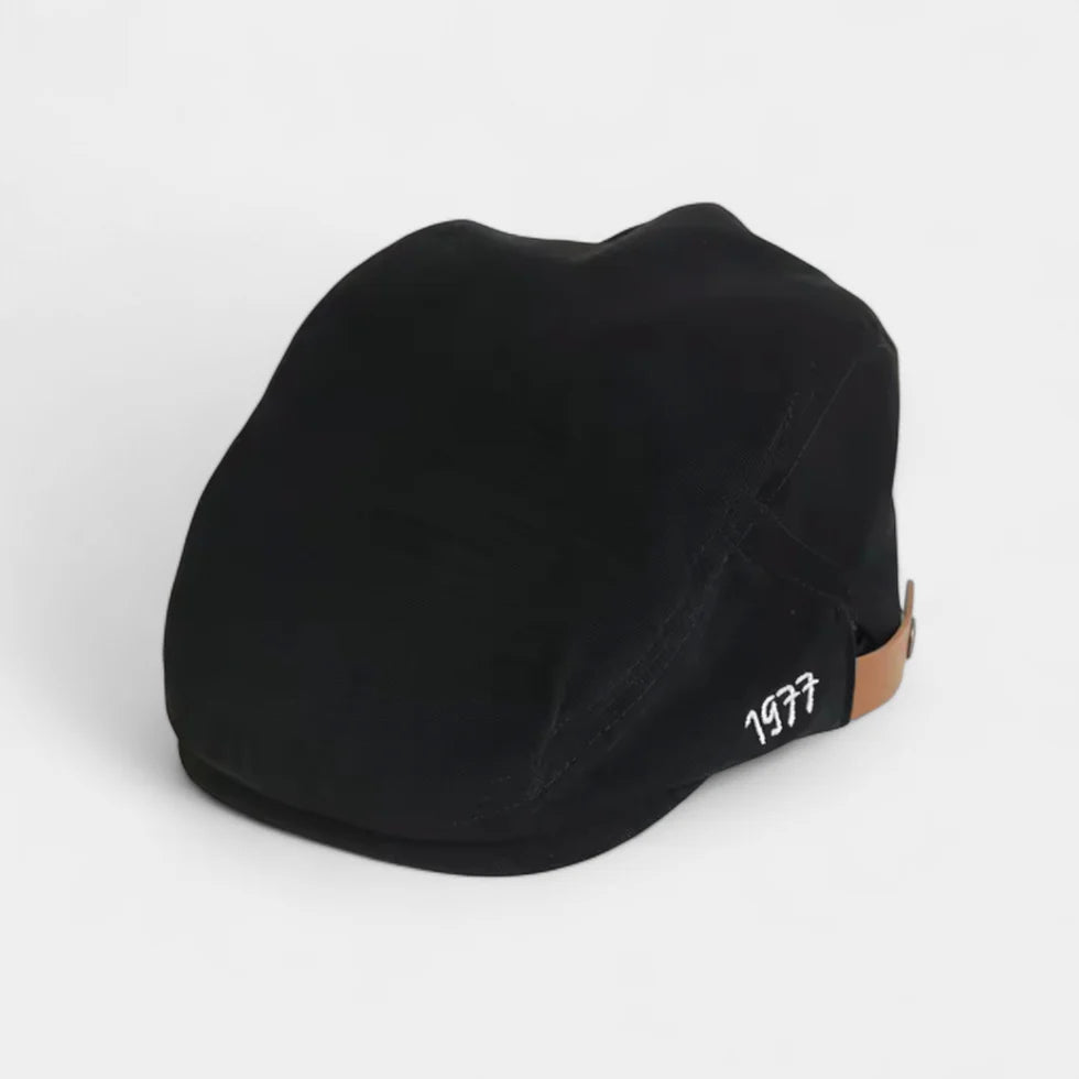 BABA CAP Classic Black Flat Cap – Premium Cotton Ivy Golf Cap with Adjustable Leather Strap for Men