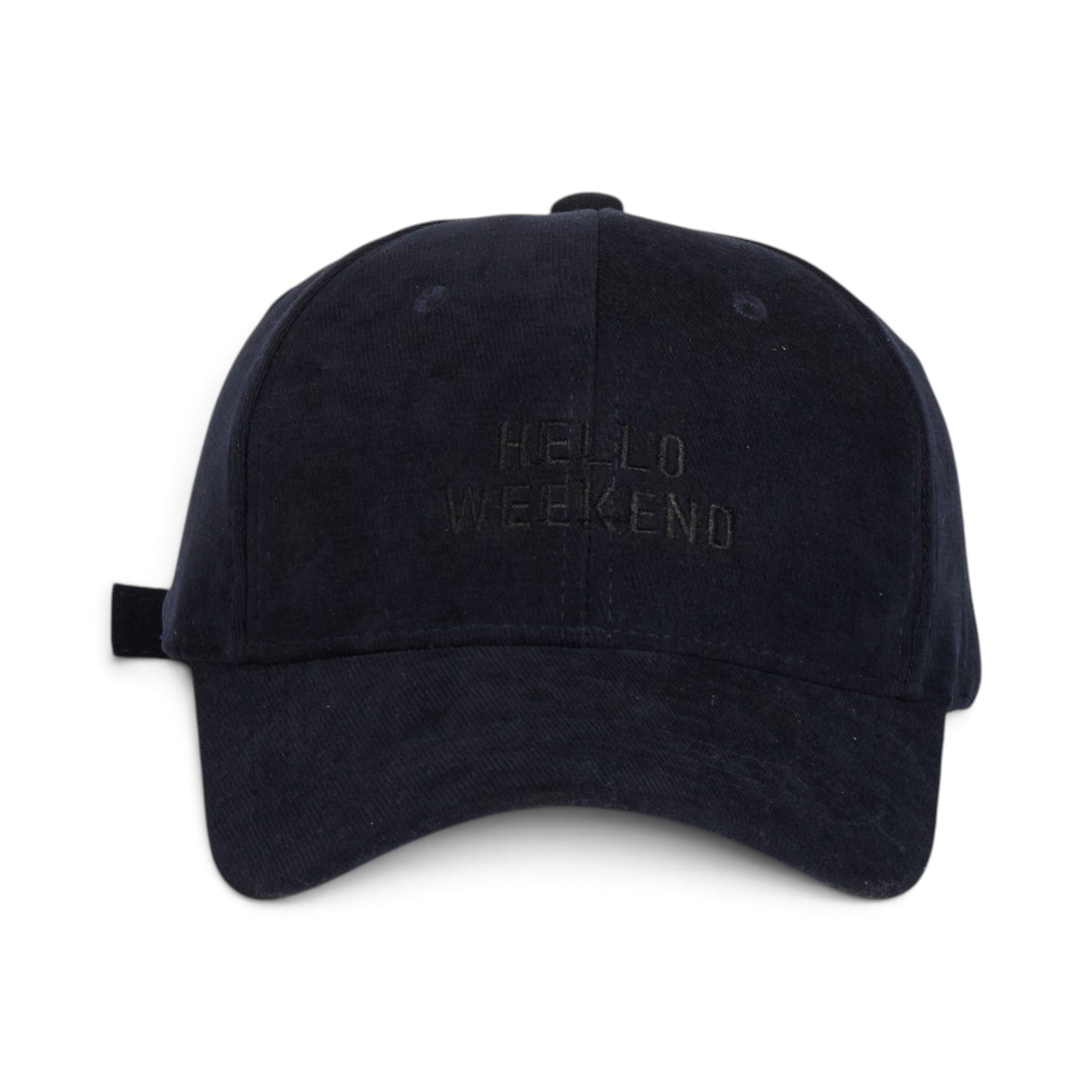 Navy Hello Weekend Embroidered Baseball Cap