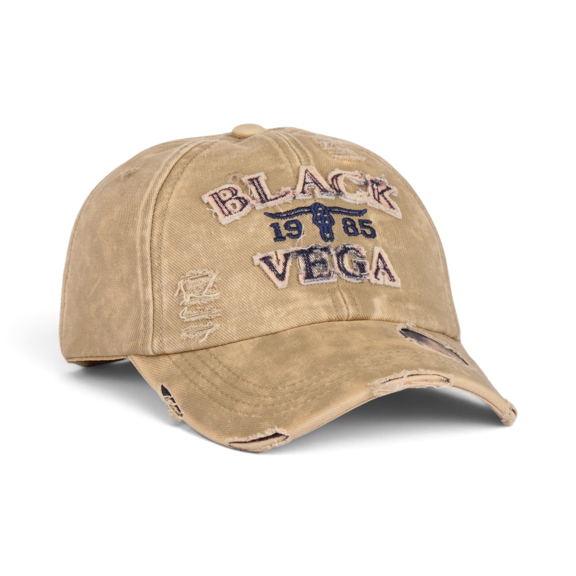 Black Vega 1985 Vintage Distressed Washed Cotton Cap – Longhorn Edition