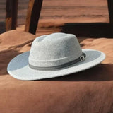 Modern Wool felt fedora hat, adorned with a luxurious white leather belt