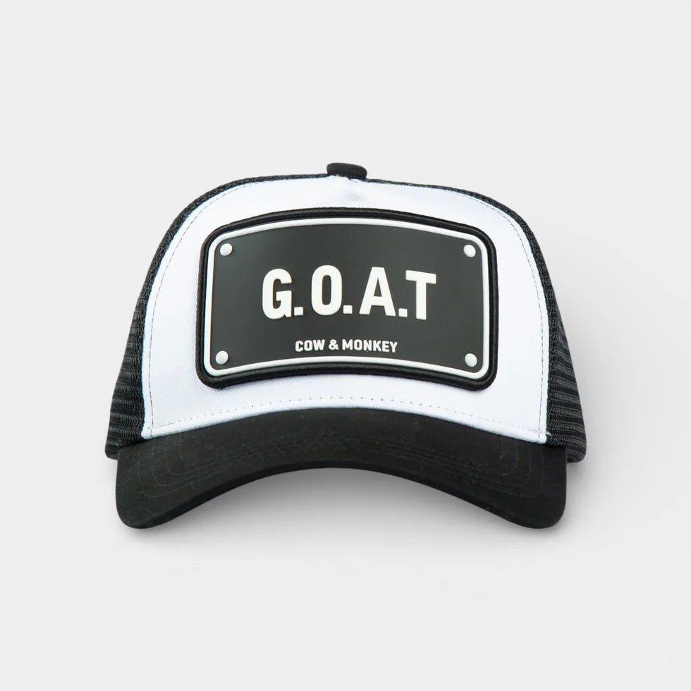 Unisex Trucker  Cap " G.O.A.T " - Premium High Quality Materials, Cotton Front & High-Quality Polyester Mesh Back, Adjustable Size – COW&MONKEY