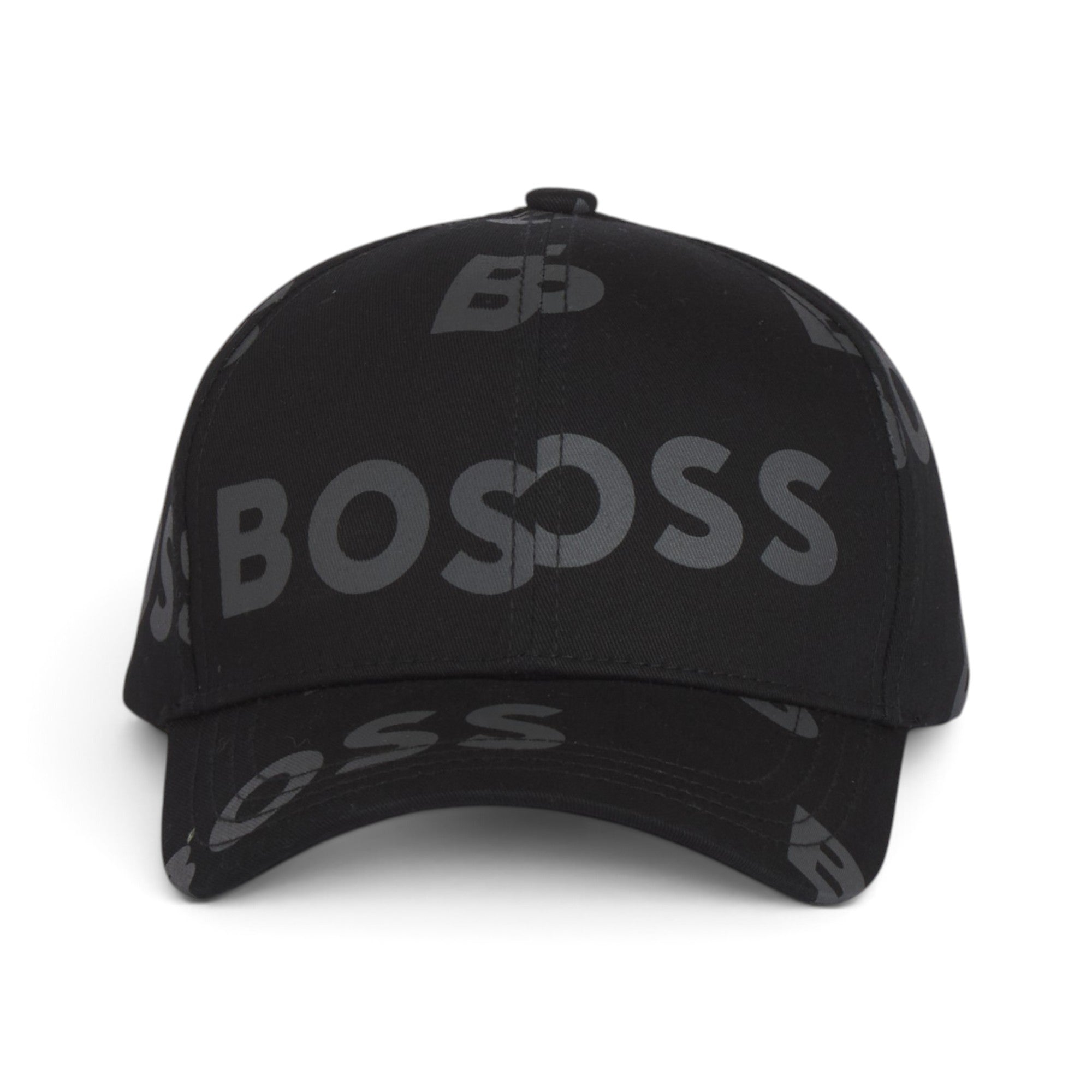 BOSS Premium Black Monogram Cap – All-Over Tonal Logo Print