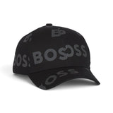 BOSS Premium Black Monogram Cap – All-Over Tonal Logo Print