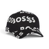 BOSS Premium Black Monogram Cap – All-Over Tonal Logo Print