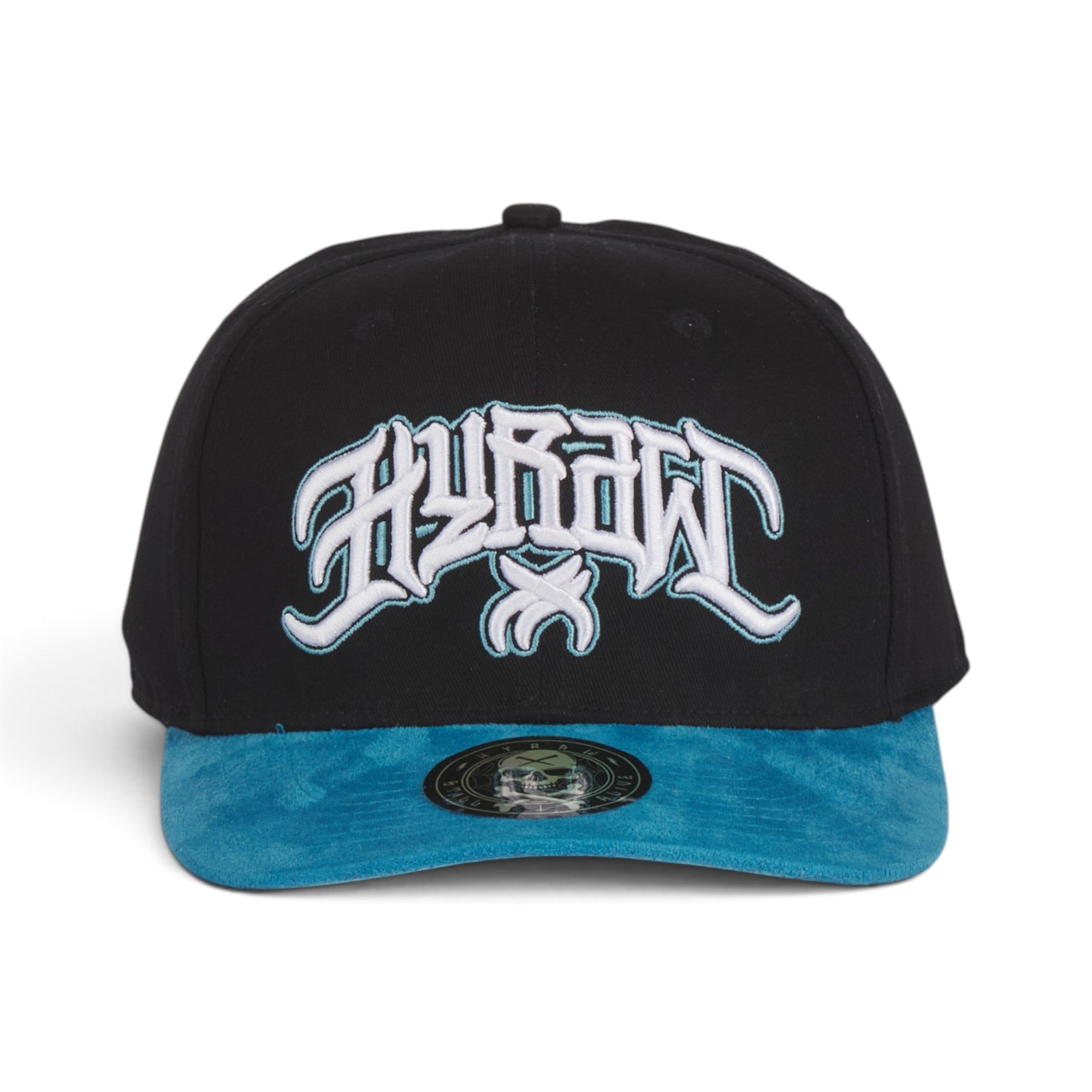 Tribal Script Premium Cotton & Suede Baseball Cap – Black & Blue Edition