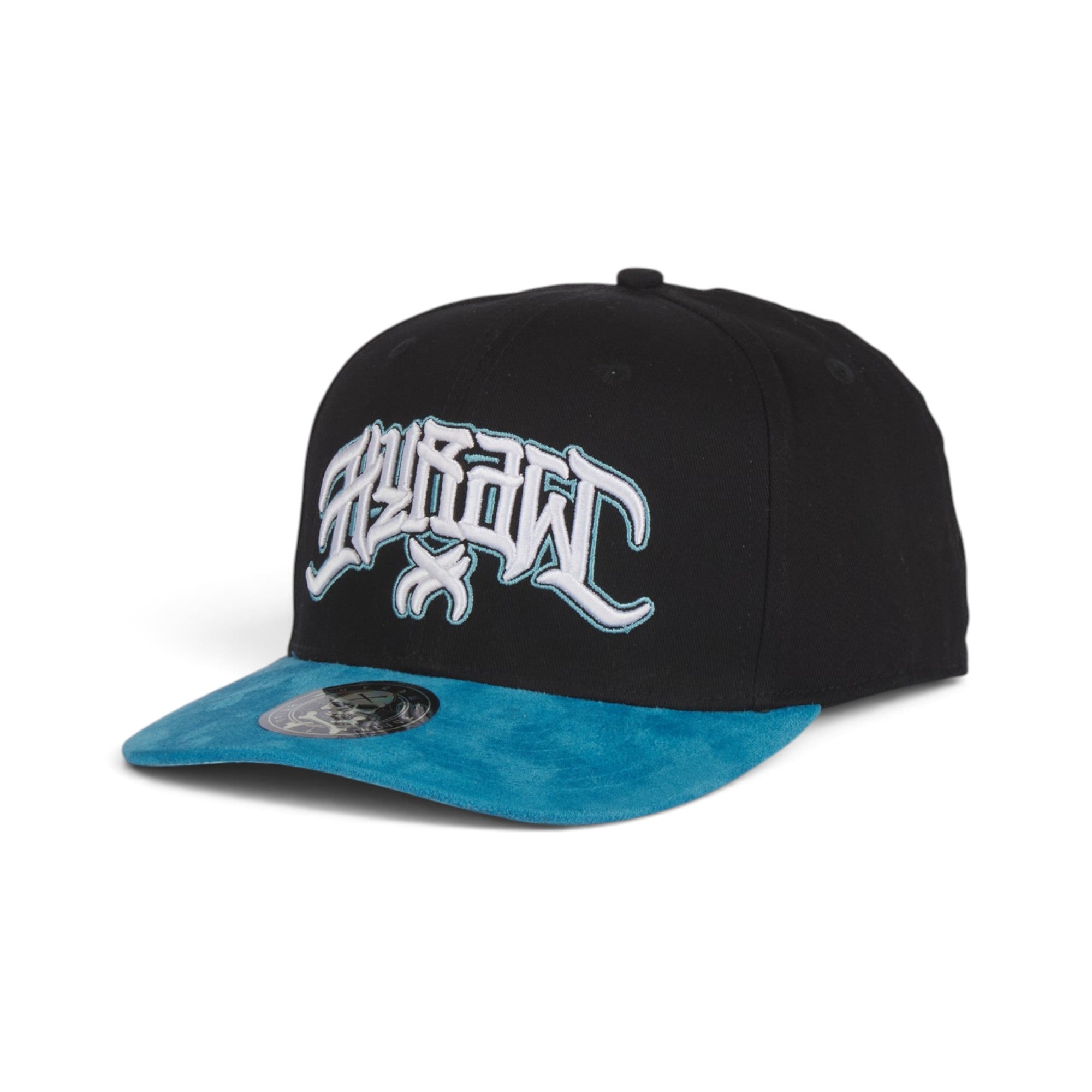 Tribal Script Premium Cotton & Suede Baseball Cap – Black & Blue Edition