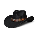 Long Horse Rider Fedora – Premium Wool Felt Hat With Decorated Belt - Cowboy Style-WIDE BRIM- NEW