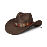 Long Horse Rider Fedora – Premium Wool Felt Hat With Decorated Belt - Cowboy Style-WIDE BRIM- NEW