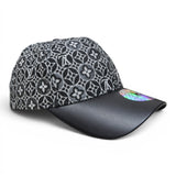 Premium Monogram Pattern Baseball Cap – Glossy Curved Brim, Adjustable Unisex Casual Hat, Black