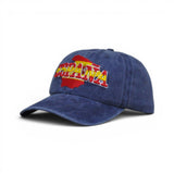BABA CAP Washed Denim Dad Cap with Spain Embroidered Flag Logo, Vintage Cotton Baseball Hat, Adjustable Unisex Casual Cap