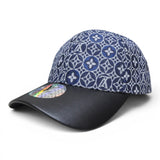 Premium Monogram Pattern Baseball Cap – Glossy Curved Brim, Adjustable Unisex Casual Hat, Black