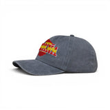 BABA CAP Washed Denim Dad Cap with Spain Embroidered Flag Logo, Vintage Cotton Baseball Hat, Adjustable Unisex Casual Cap