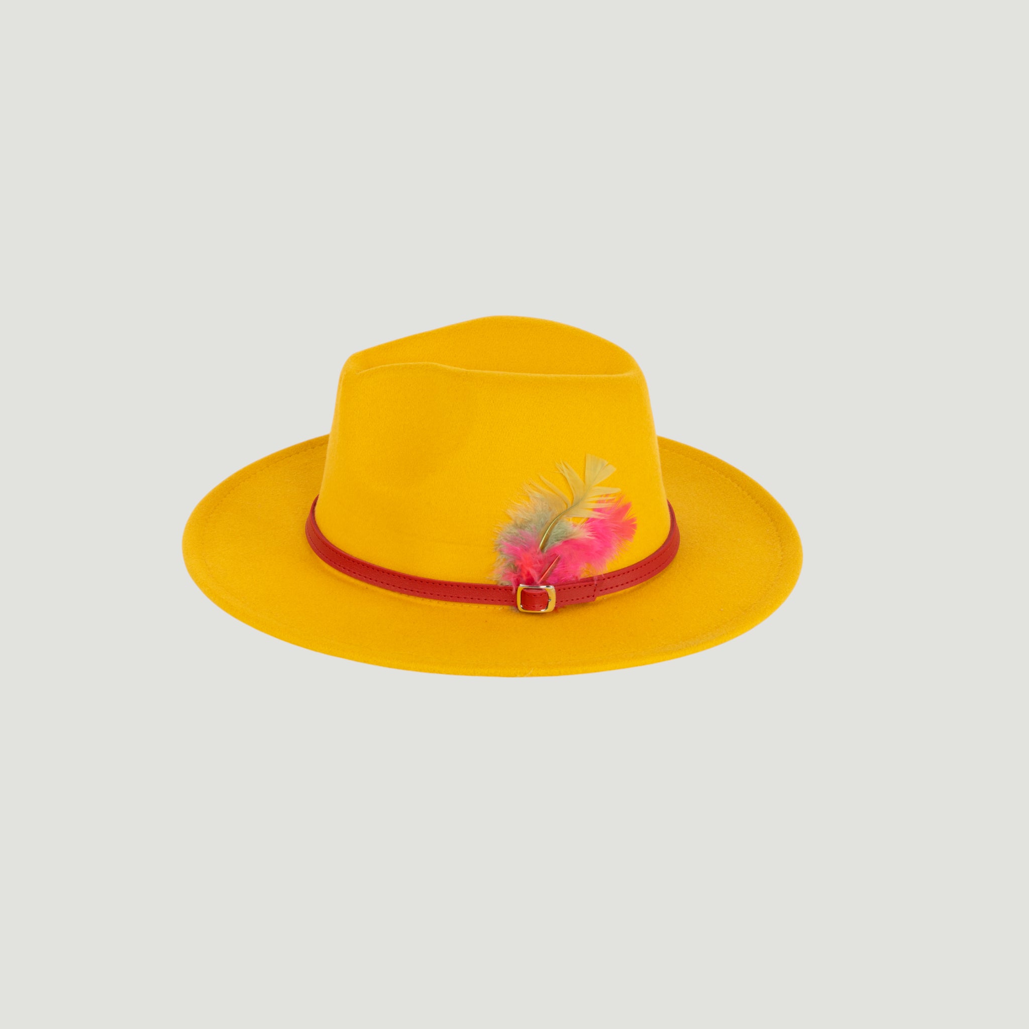 Fedora Hat – Premium Wool Felt, Classic Timeless Style, Elegant & Durable Design – Yellow with Finished with a genuine leather strap and feather detail