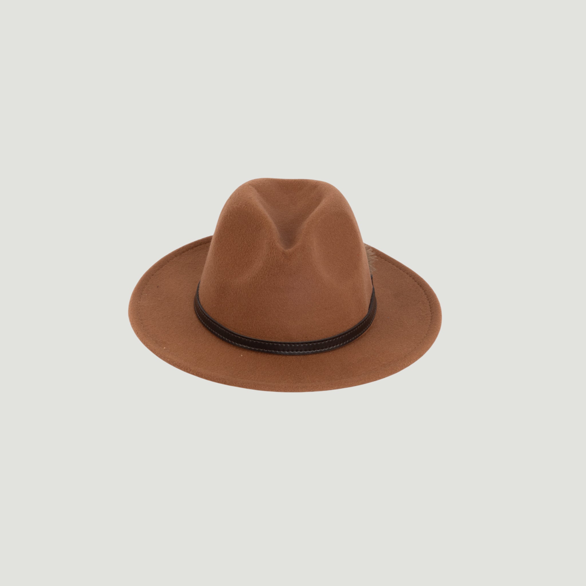 Fedora Hat – Premium Wool Felt, Classic Timeless Style, Elegant & Durable Design – Brown with Finished with a Dark Brown leather strap and feather detail