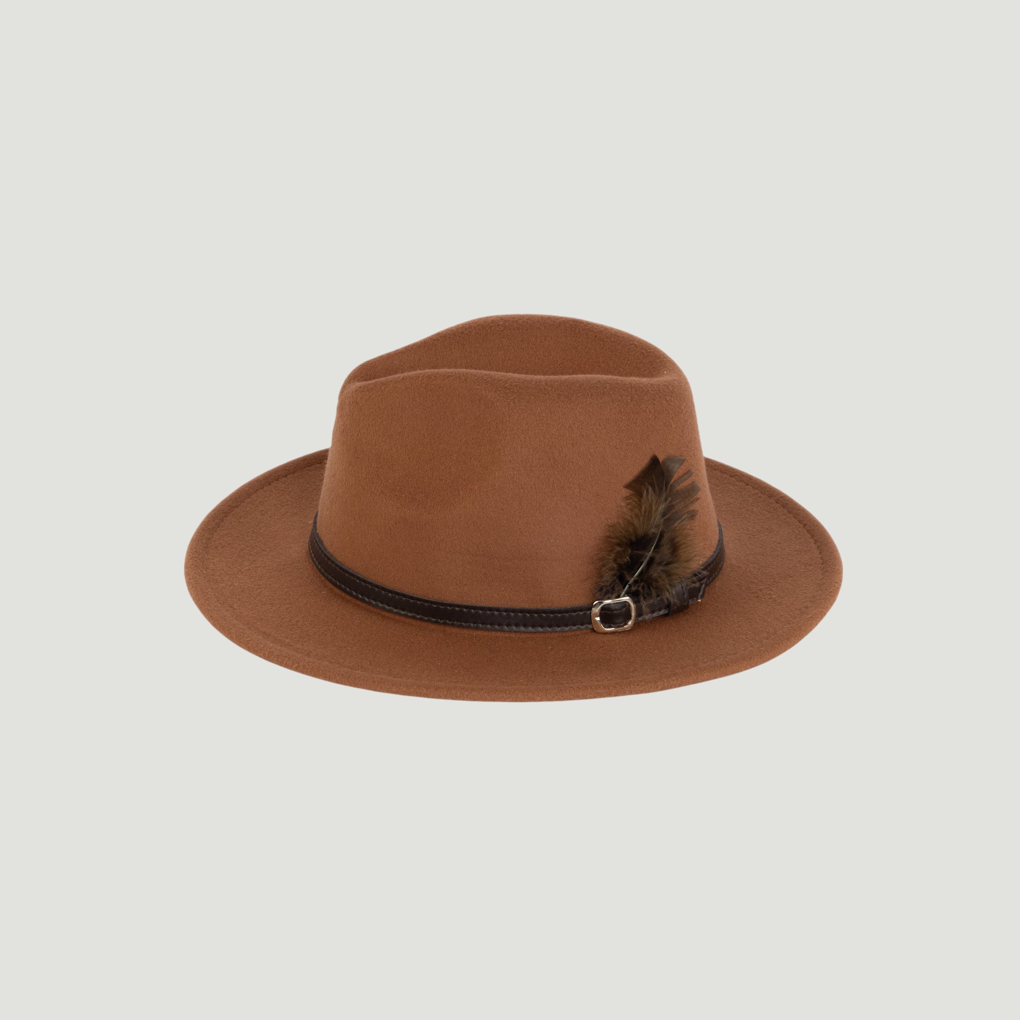 Fedora Hat – Premium Wool Felt, Classic Timeless Style, Elegant & Durable Design – Brown with Finished with a Dark Brown leather strap and feather detail