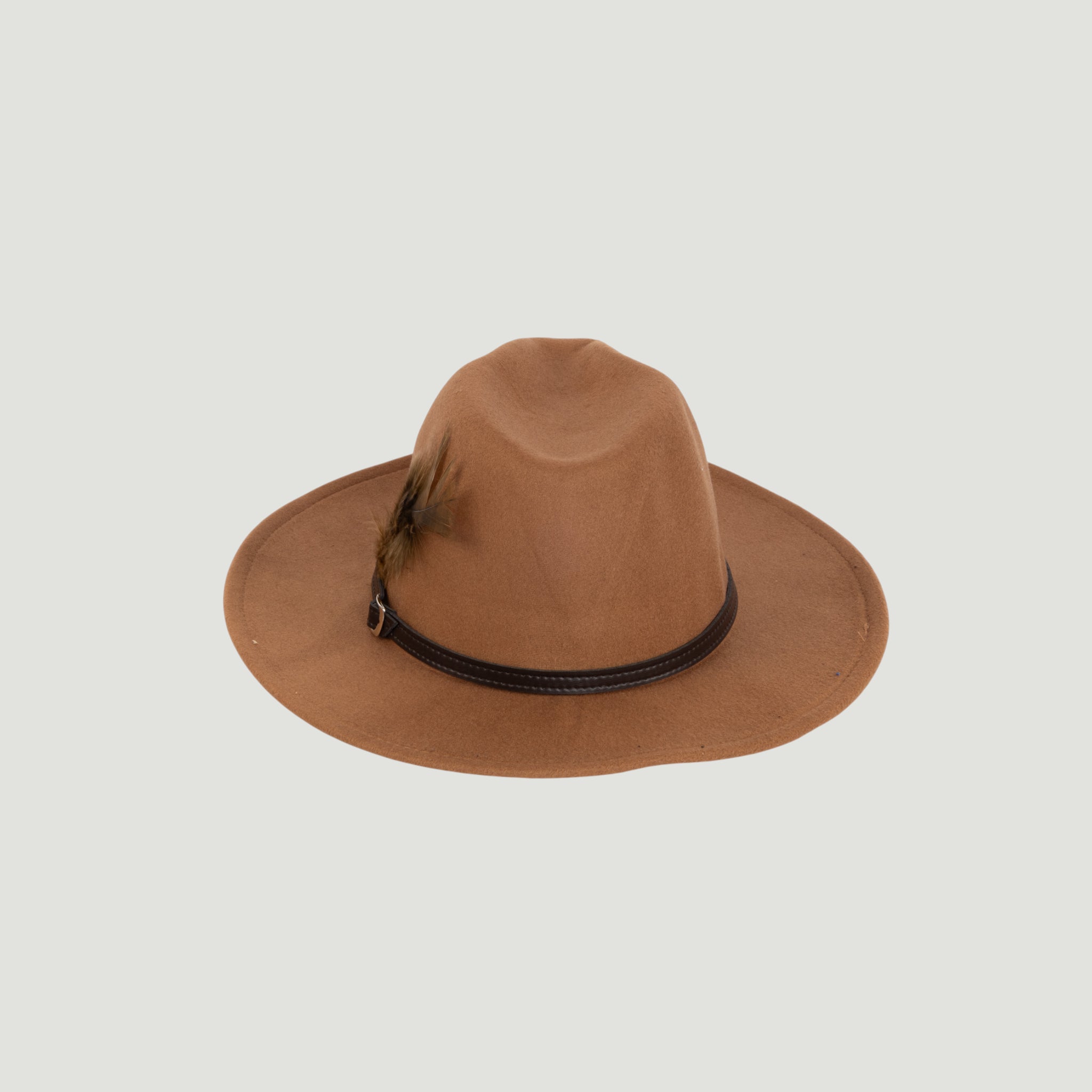 Fedora Hat – Premium Wool Felt, Classic Timeless Style, Elegant & Durable Design – Light Brown Fedora with a Brown feather and a Dark Brown leather Belt