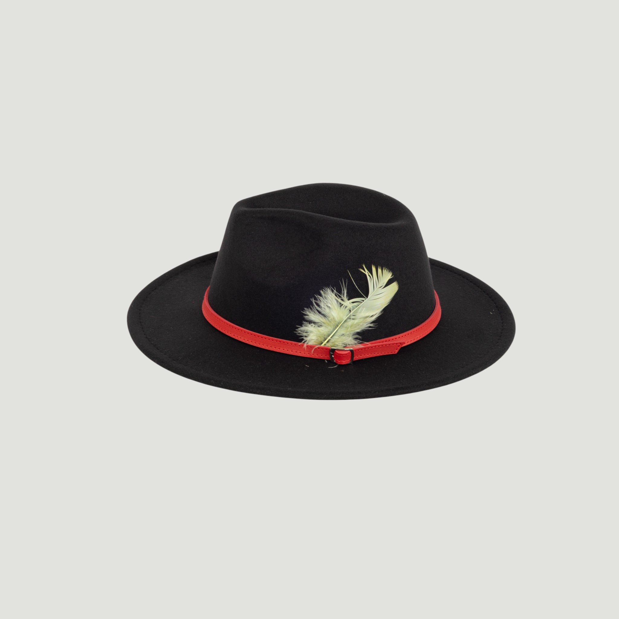 Fedora Hat – Premium Wool Felt, Classic Timeless Style, Elegant & Durable Design – Charcoal Black with a feather and a leather Belt