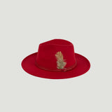 Fedora Hat – Premium Wool Felt, Classic Timeless Style, Elegant & Durable Design – Red Fedora with a Green Or White feather and a Red leather Belt