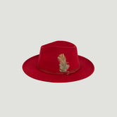 Fedora Hat – Premium Wool Felt, Classic Timeless Style, Elegant & Durable Design – Red Fedora with a Green Or White feather and a Red leather Belt
