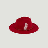 Fedora Hat – Premium Wool Felt, Classic Timeless Style, Elegant & Durable Design – Red Fedora with a Green Or White feather and a Red leather Belt