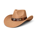 Long Horse Rider Fedora – Premium Wool Felt Hat With Decorated Belt - Cowboy Style-WIDE BRIM- NEW