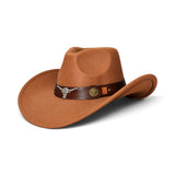 Long Horse Rider Fedora – Premium Wool Felt Hat With Decorated Belt - Cowboy Style-WIDE BRIM- NEW