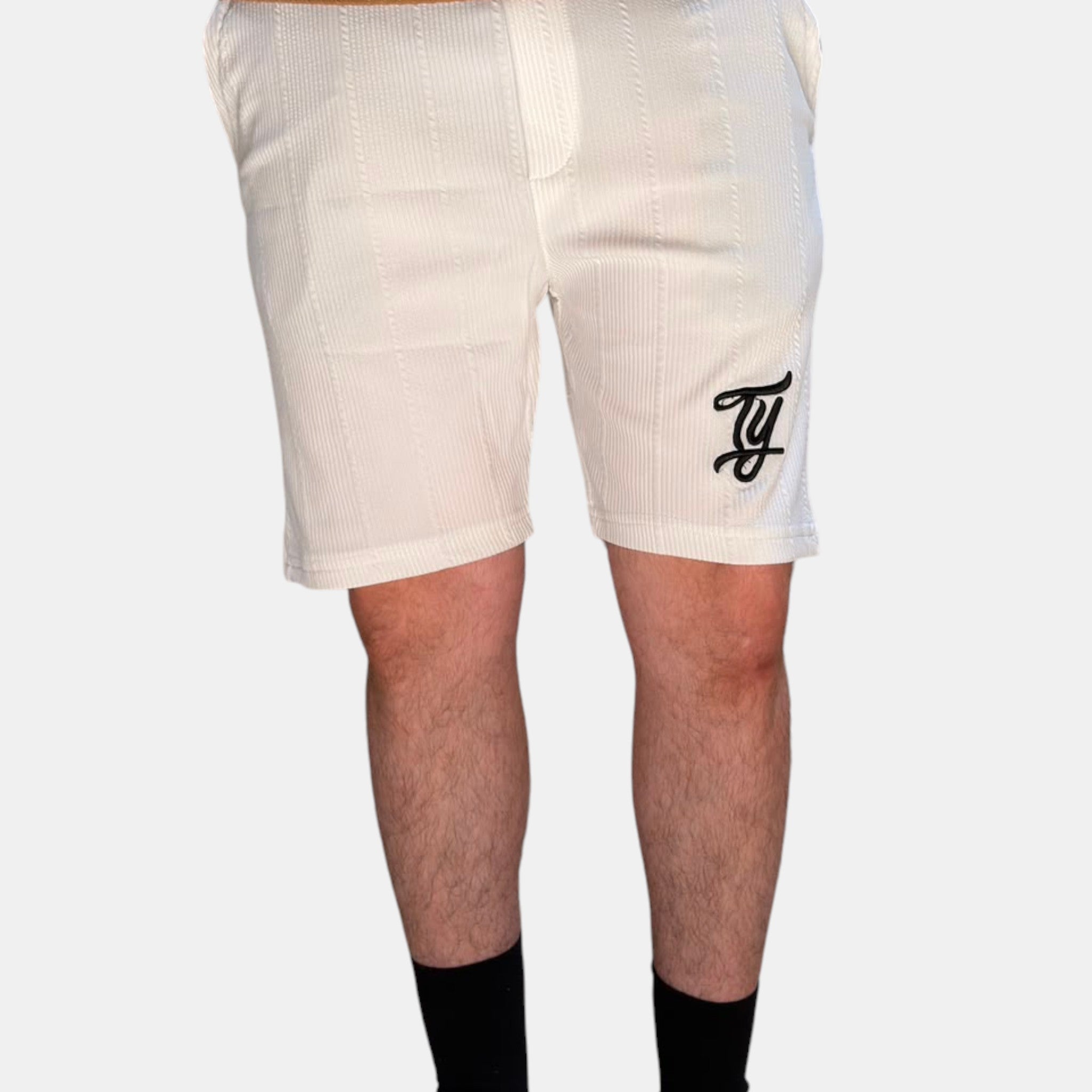 Textured Fabric Men's Premium Color Block Cotton Blend Stretch Casual Shorts – Regular Fit, Side & Back Pockets, Summer Travel & Everyday Wear –White
