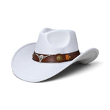 Long Horse Rider Fedora – Premium Wool Felt Hat With Decorated Belt - Cowboy Style-WIDE BRIM- NEW
