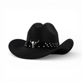 Long Horse Rider Fedora – Premium Wool Felt Hat With Decorated Belt - Cowboy Style