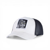 BabaCap Leather Trucker Cap, Black, Faux Leather, Adjustable, Mesh Back, Panther Patch, for Men and Women