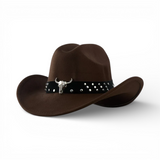 Long Horse Rider Fedora – Premium Wool Felt Hat With Decorated Belt - Cowboy Style