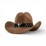 Long Horse Rider Fedora – Premium Wool Felt Hat With Decorated Belt - Cowboy Style